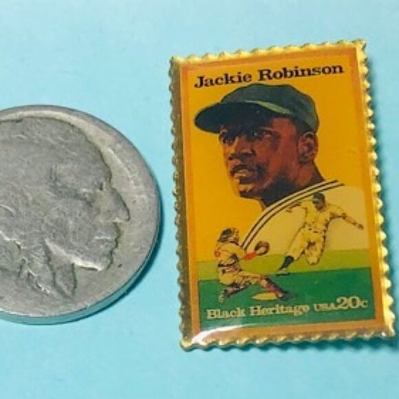 1982 USPS Jackie Robinson McD's African American Heritage Stamp Pin & '88 Card - Picture 3 of 5